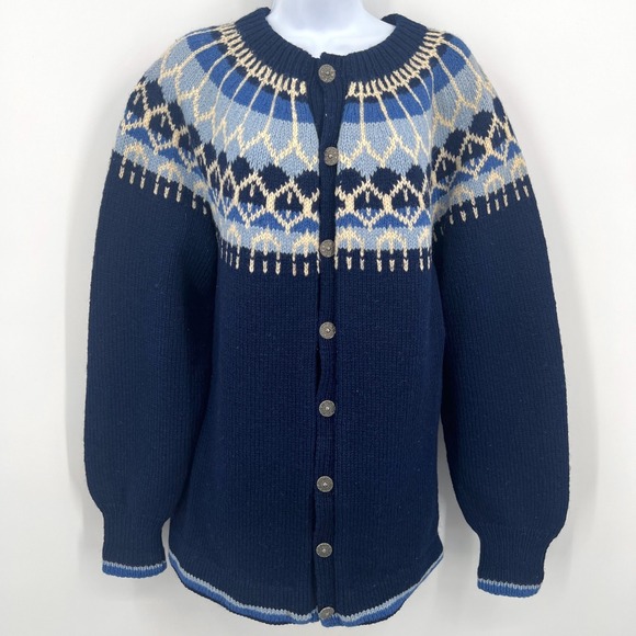 Handmade Sweaters - Hand Knit Norway Bohus Cardigan Fair Isle Heavy Wool Metal Buttons‎ Skiing Warm